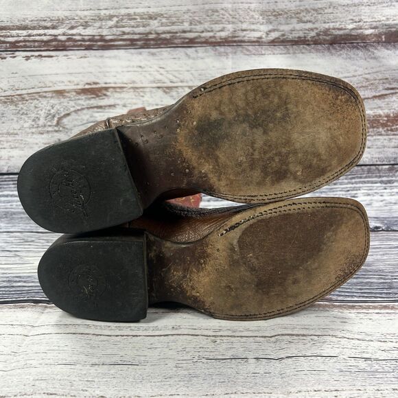 Lucchese Smooth Ostrich Red Brown Leather Square Toe Cowboy Boots M1805 Mens 8.5 - Picture 8 of 12